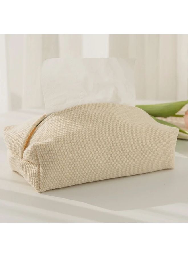 غطاء علبة المناديل المستطيل بالفن الحديث بلون البيج الطبيعي مع لمسات سوداء وديكور قماشي متين - Image 5